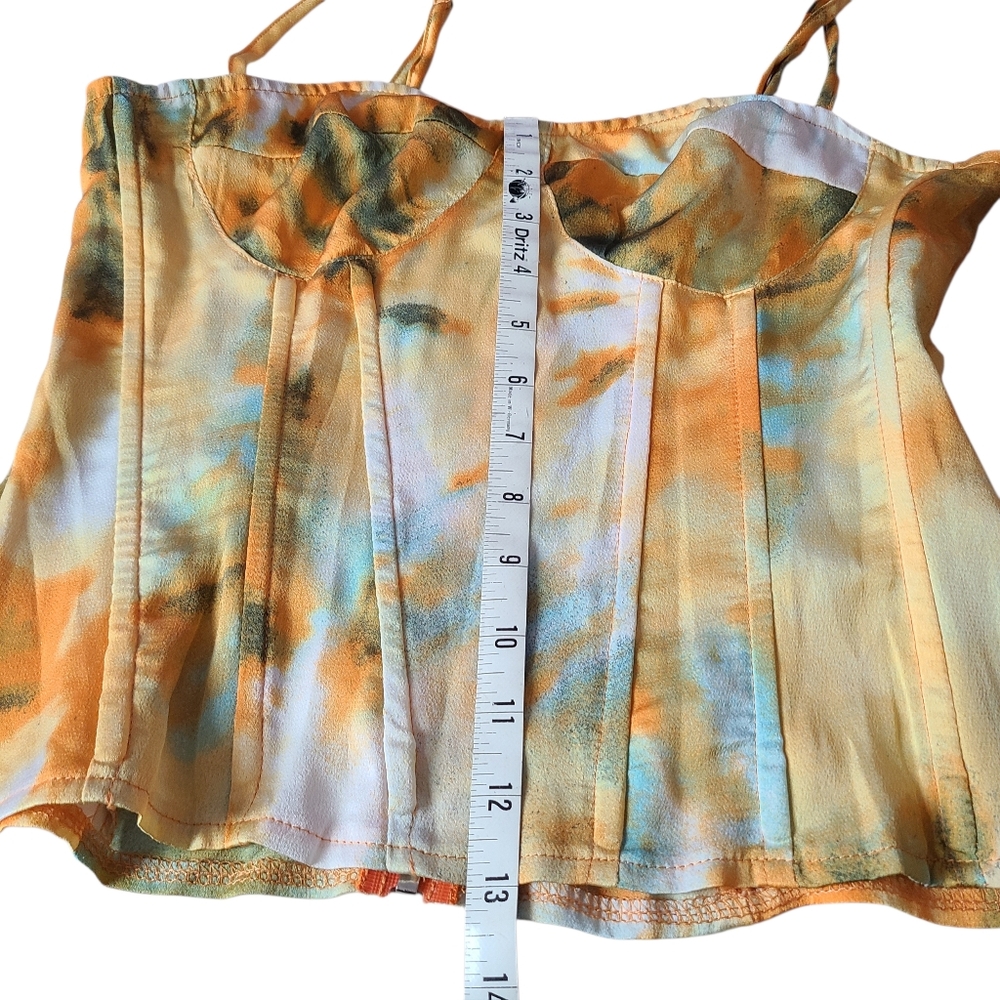 PRETTY LITTLE THING |ORANGE/YELLOW TIE-DYE CORSET TOP | SIZE 6 - Picture 7 of 10
